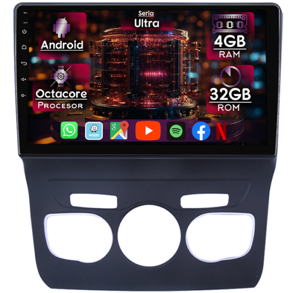 Navigatie dedicata Citroen C4 2009-2018, clima automata, 4GB RAM 32GB ROM, Octacore, Display 10" QLED, Carplay&Android Auto, Android 14, Ventilator Activ