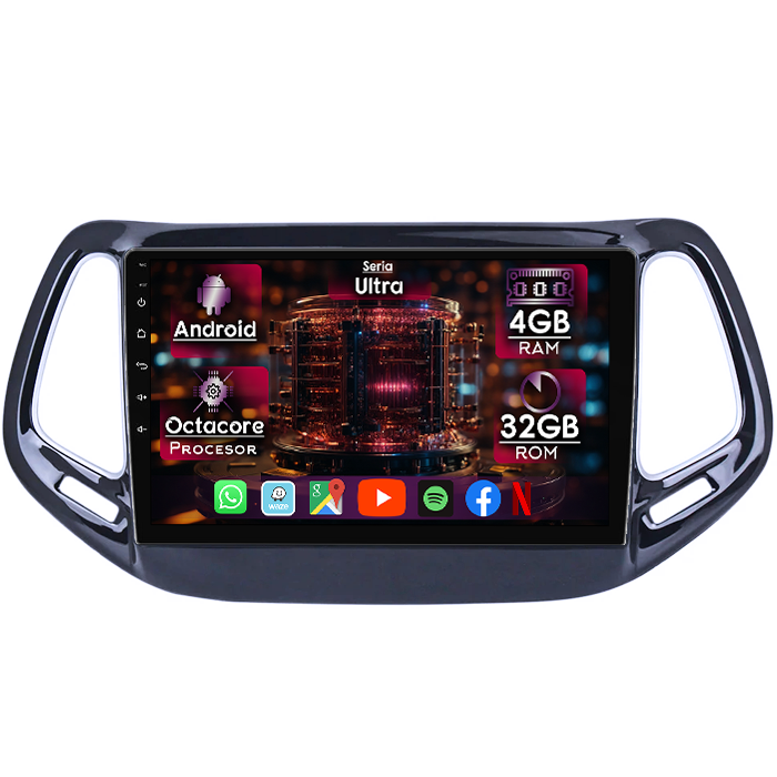 Navigatie dedicata Jeep Compass 2016-2018, 4GB RAM 32GB ROM, Octacore, Display 10" QLED 2K, Carplay&Android Auto, Android 14, Ventilator Activ - imagine 1
