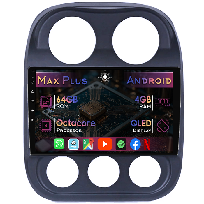Navigatie dedicata Jeep Compass Patriot 2010-2016, 4GB RAM 64GB ROM, Octacore, Display 10" QLED, Carplay&Android Auto, Android 14, Suport camere AHD - imagine 1