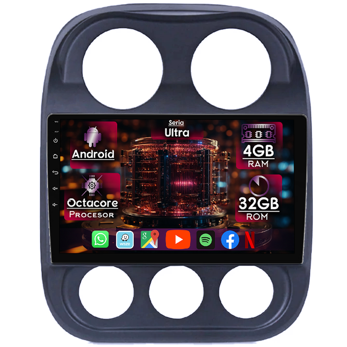 Navigatie dedicata Jeep Compass Patriot 2010-2016, 4GB RAM 32GB ROM, Octacore, Display 10" QLED 2K, Carplay&Android Auto, Android 14, Ventilator Activ - imagine 1