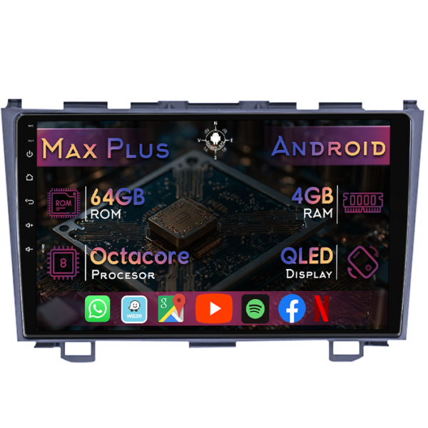 Navigatie dedicata Honda CR-V 3 2006-2012, 4GB RAM 64GB ROM, Octacore, Display 9" QLED, Carplay&Android Auto, Android 14, Suport camere AHD