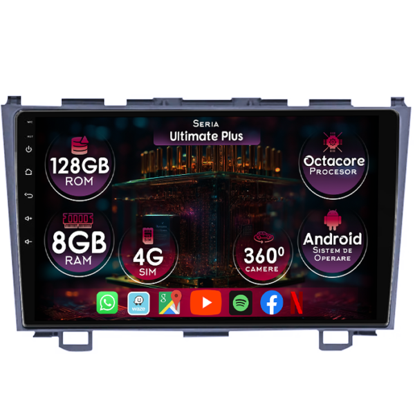 Navigatie dedicata Honda CR-V 3 2006-2012, 8GB RAM 128GB ROM, Octacore, Platforma 7862, Display 9" QLED, Carplay&Android Auto, Android 14, Ventilator Activ