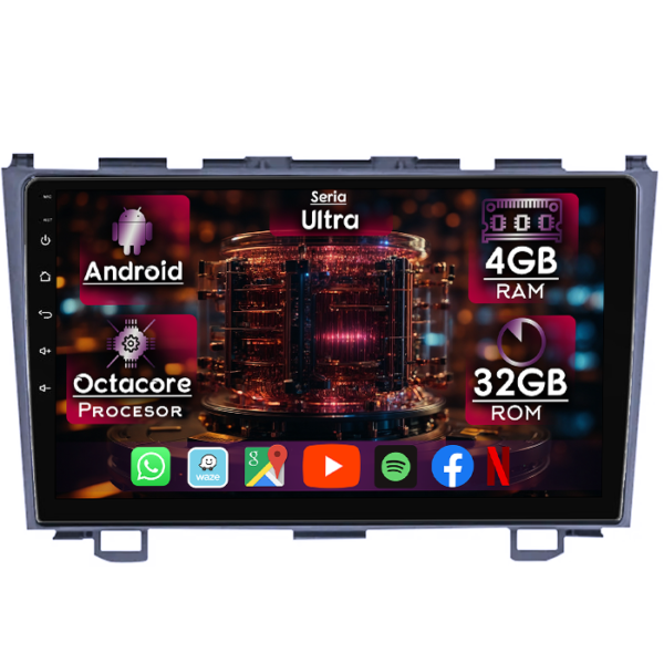 Navigatie dedicata Honda CR-V 3 2006-2012, 4GB RAM 32GB ROM, Octacore, Display 9" QLED 2K, Carplay&Android Auto, Android 14, Ventilator Activ