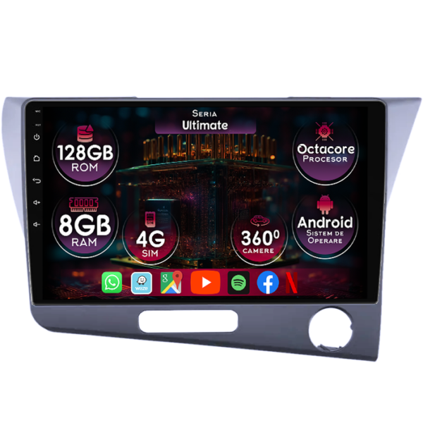 Navigatie dedicata Honda CR-Z, 8GB RAM 128GB ROM, Octacore, Platforma TS18, Display 9" QLED, Carplay&Android Auto, Android 14, Ventilator Activ
