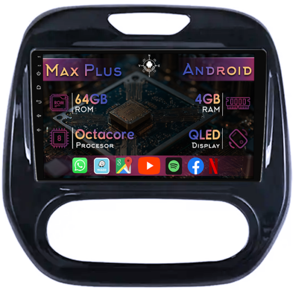Navigatie dedicata Renault Captur 1 2013-2020, 4GB RAM 64GB ROM, Octacore, Display 9" QLED, Carplay&Android Auto, Android 14, Suport camere AHD
