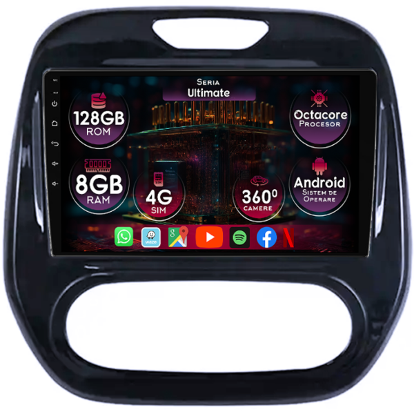 Navigatie dedicata Renault Captur 1 2013-2020, 8GB RAM 128GB ROM, Octacore, Platforma TS18, Display 9" QLED, Carplay&Android Auto, Android 14, Ventilator Activ