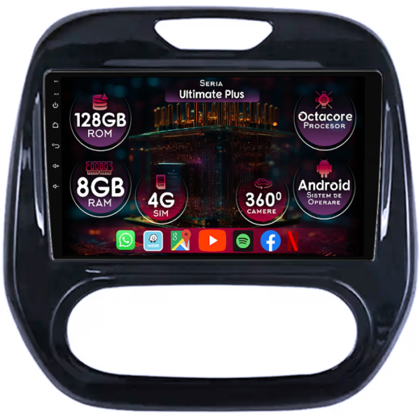 Navigatie dedicata Renault Captur 1 2013-2020, 8GB RAM 128GB ROM, Octacore, Platforma 7862, Display 9" QLED, Carplay&Android Auto, Android 14, Ventilator Activ