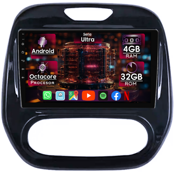 Navigatie dedicata Renault Captur 1 2013-2020, 4GB RAM 32GB ROM, Octacore, Display 9" QLED, Carplay&Android Auto, Android 14, Ventilator Activ