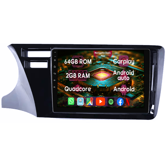 Navigatie dedicata Honda City 2014, 2GB RAM 64GB ROM, Quad Core, Display 9" IPS Full HD, Carplay&Android Auto, Android 14, Suport camere AHD - imagine 1