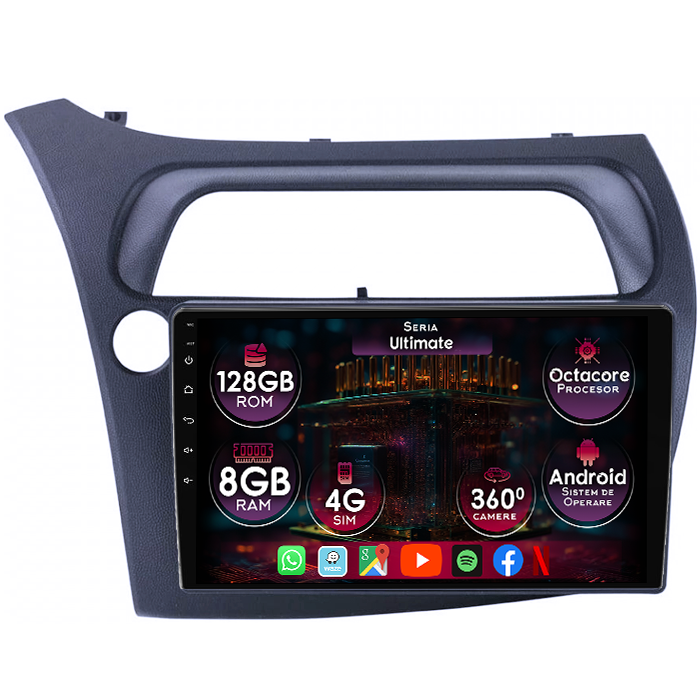 Navigatie dedicata Honda Civic 2006-2011, 8GB RAM 128GB ROM, Octacore, Platforma TS18, Display 9" QLED, Carplay&Android Auto, Android 14, Ventilator Activ - imagine 1