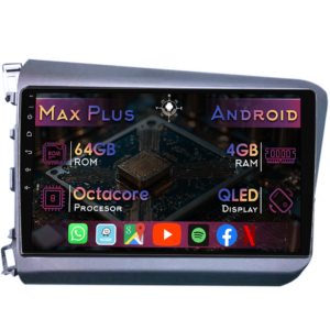 Navigatie dedicata Honda Civic 2011-2015, 4GB RAM 64GB ROM, Octacore, Display 9" QLED, Carplay&Android Auto, Android 14, Suport camere AHD - imagine 1