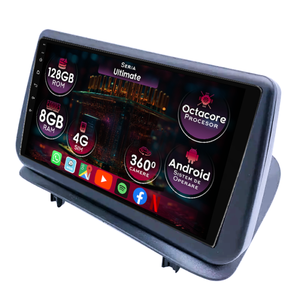 Navigatie dedicata Renault Clio 3 2005-2012, 8GB RAM 128GB ROM, Octacore, Platforma TS18, Display 9" QLED, Carplay&Android Auto, Android 14, Ventilator Activ
