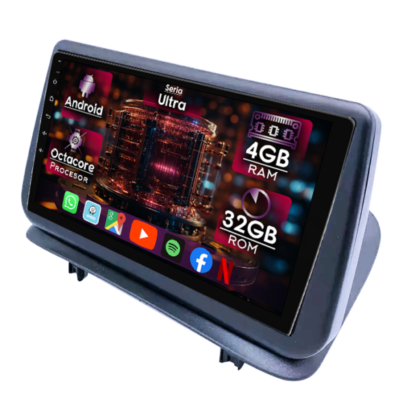 Navigatie dedicata Renault Clio 3 2005-2012, 4GB RAM 32GB ROM, Octacore, Display 9" QLED, Carplay&Android Auto, Android 14, Ventilator Activ