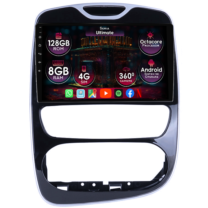 Navigatie dedicata Renault Clio 4 2012-2018, 8GB RAM 128GB ROM, Octacore, Platforma TS18, Display 10" QLED, Carplay&Android Auto, Android 14, Ventilator Activ - imagine 1