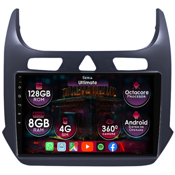 Navigatie dedicata Chevrolet Cobalt 2011-2018, 8GB RAM 128GB ROM, Octacore, Platforma TS18, Display 9" QLED, Carplay&Android Auto, Android 14, Ventilator Activ