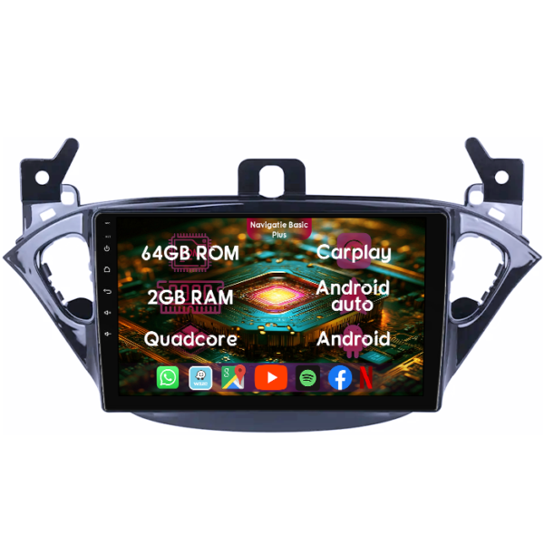Navigatie dedicata Opel Corsa E 2014-2019, 2GB RAM 64GB ROM, Quad Core, Display 9" IPS Full HD, Carplay&Android Auto, Android 14, Suport camere AHD
