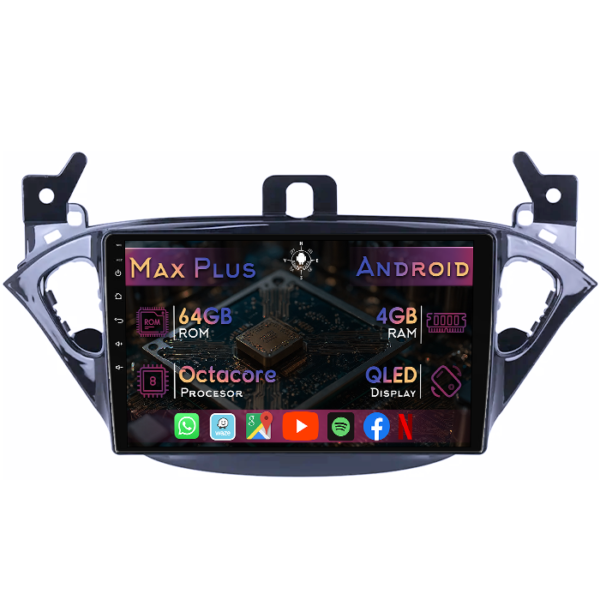 Navigatie dedicata Opel Corsa E 2014-2019, 4GB RAM 64GB ROM, Octacore, Display 9" QLED, Carplay&Android Auto, Android 14, Suport camere AHD