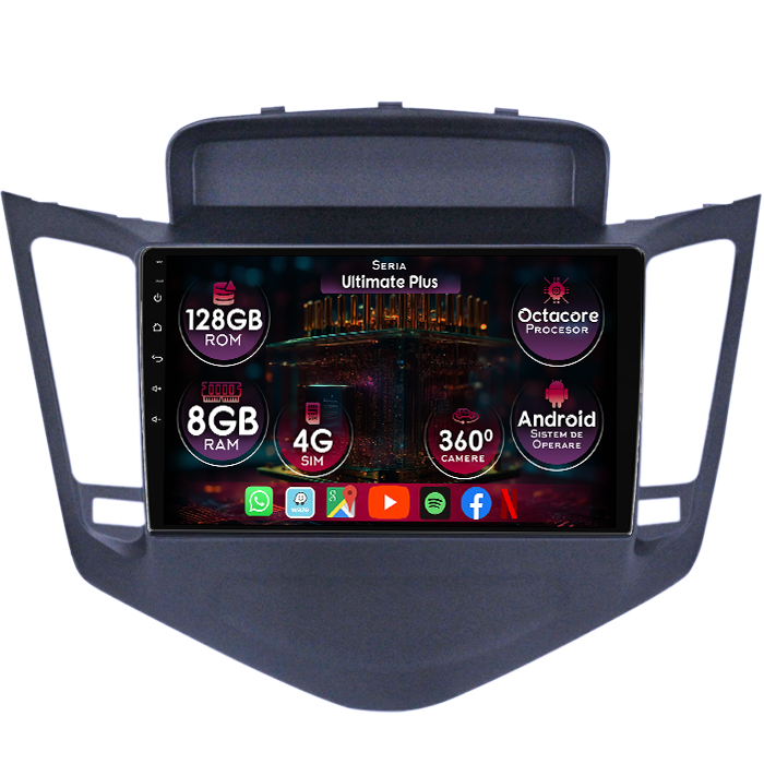 Navigatie dedicata Chevrolet Cruze 2008-2013, 8GB RAM 128GB ROM, Octacore, Platforma 7862, Display 9" QLED, Carplay&Android Auto, Android 14, Ventilator Activ - imagine 1