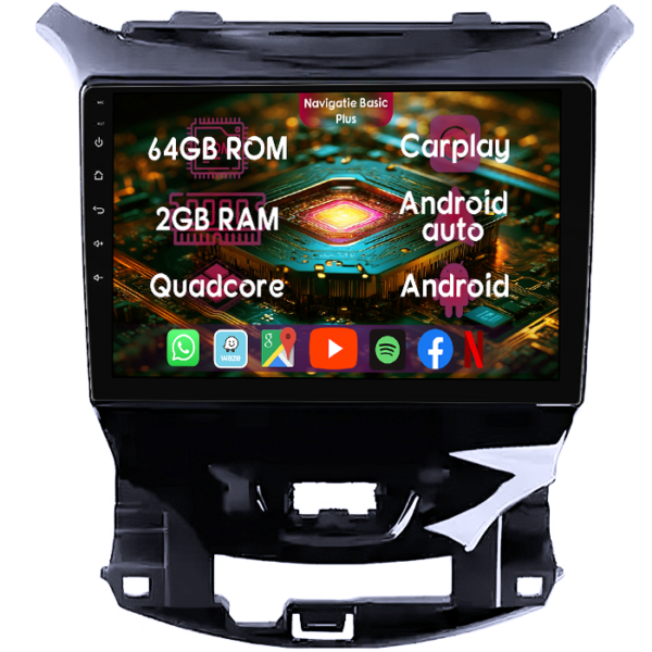 Navigatie dedicata Chevrolet Cruze 2017, 2GB RAM 64GB ROM, Quad Core, Display 9" IPS Full HD, Carplay&Android Auto, Android 14, Suport camere AHD