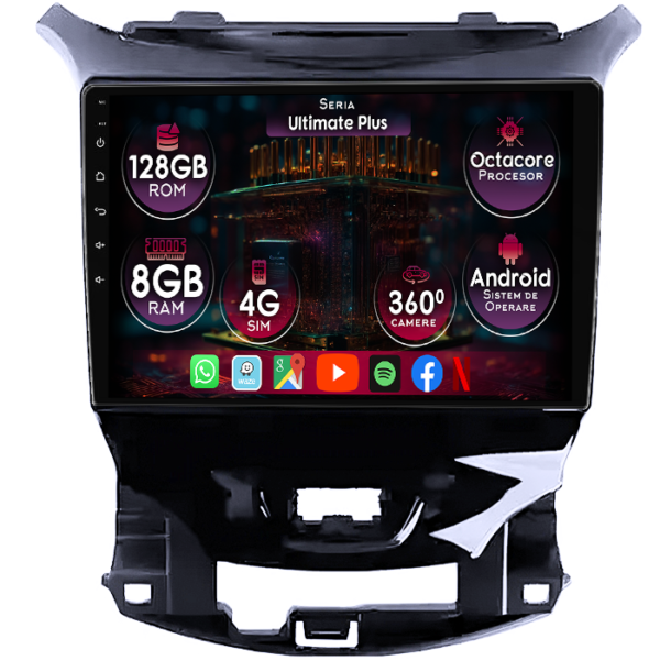 Navigatie dedicata Chevrolet Cruze 2017, 8GB RAM 128GB ROM, Octacore, Platforma 7862, Display 9" QLED, Carplay&Android Auto, Android 14, Ventilator Activ
