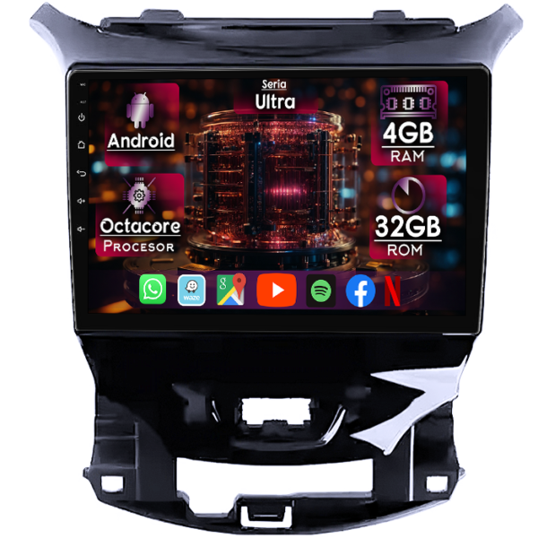 Navigatie dedicata Chevrolet Cruze 2017, 4GB RAM 32GB ROM, Octacore, Display 9" QLED, Carplay&Android Auto, Android 14, Ventilator Activ