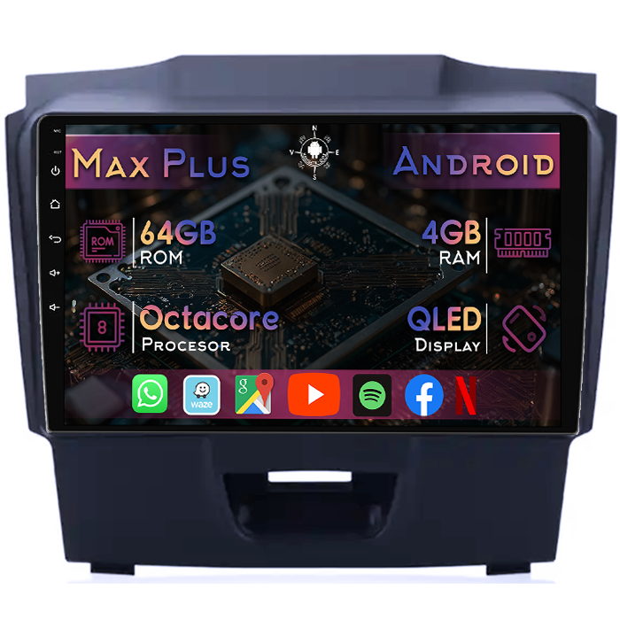 Navigatie dedicata Isuzu D-Max 2017, 4GB RAM 64GB ROM, Octacore, Display 9" QLED, Carplay&Android Auto, Android 14, Suport camere AHD - imagine 1