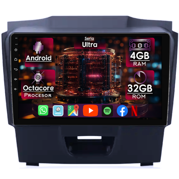 Navigatie dedicata Isuzu D-Max 2017, 4GB RAM 32GB ROM, Octacore, Display 9" QLED, Carplay&Android Auto, Android 14, Ventilator Activ
