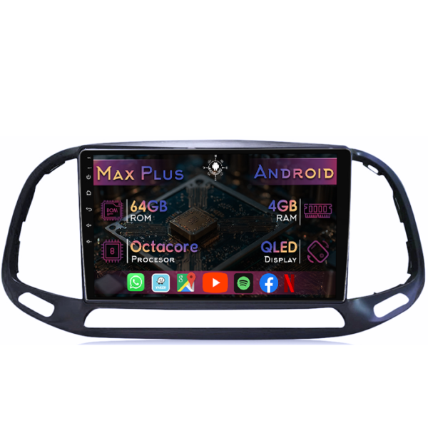 Navigatie dedicata Fiat Doblo 2015-2019, 4GB RAM 64GB ROM, Octacore, Display 9" QLED, Carplay&Android Auto, Android 14, Suport camere AHD