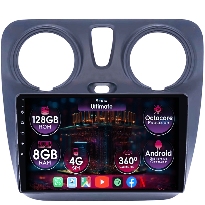 Navigatie dedicata Dacia Lodgy 2012+, 8GB RAM 128GB ROM, Octacore, Platforma TS18, Display 9" QLED, Carplay&Android Auto, Android 14, Ventilator Activ - imagine 1