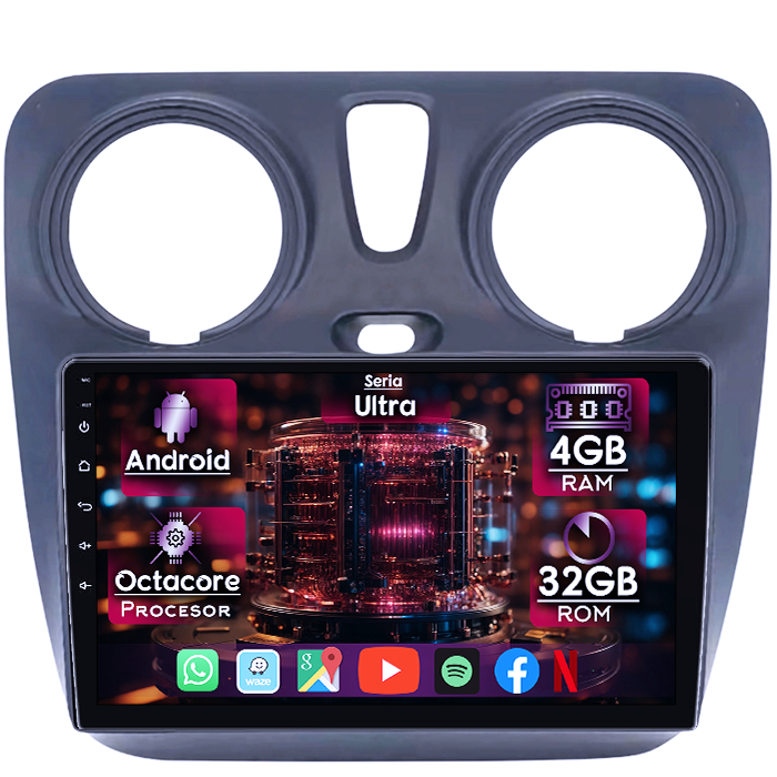 Navigatie dedicata Dacia Dokker 2012+, 4GB RAM 32GB ROM, Octacore, Display 9" QLED 2K, Carplay&Android Auto, Android 14, Ventilator Activ - imagine 1