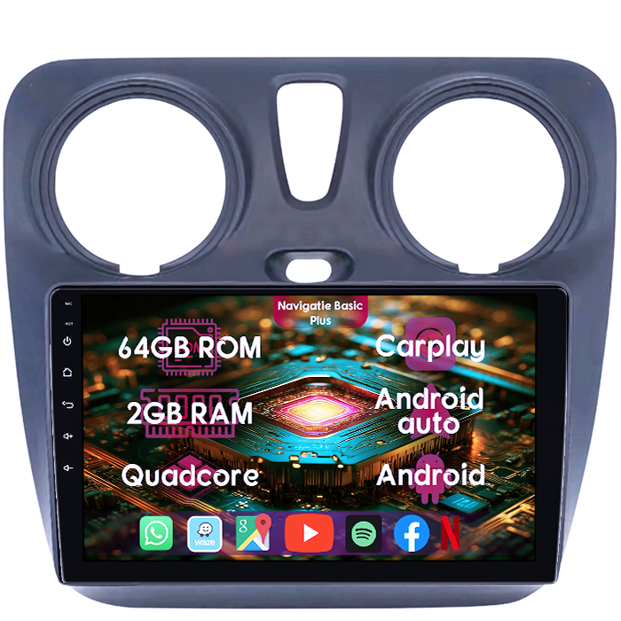 Navigatie dedicata Dacia Dokker 2012+, 2GB RAM 64GB ROM, Quad Core, Display 9" IPS Full HD, Carplay&Android Auto, Android 14, Suport camere AHD - imagine 1