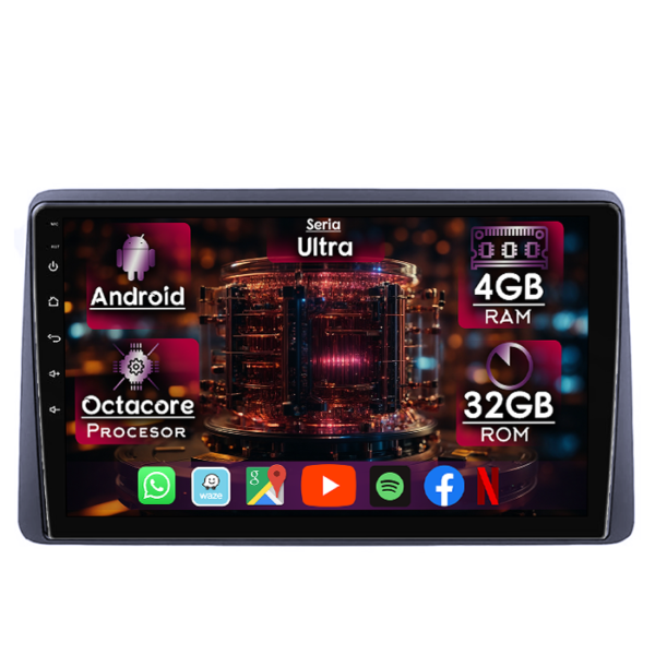 Navigatie dedicata Dacia Duster 2017-2021, 4GB RAM 32GB ROM, Octacore, Display 9" QLED, Carplay&Android Auto, Android 14, Ventilator Activ