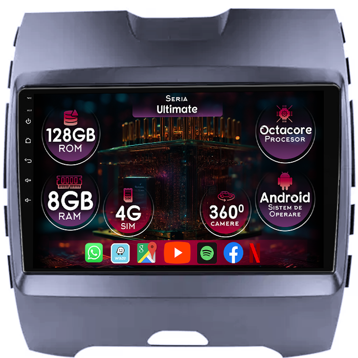 Navigatie dedicata Ford Edge 2015-2018, 8GB RAM 128GB ROM, Octacore, Platforma TS18, Display 9" QLED, Carplay&Android Auto, Android 14, Ventilator Activ - imagine 1