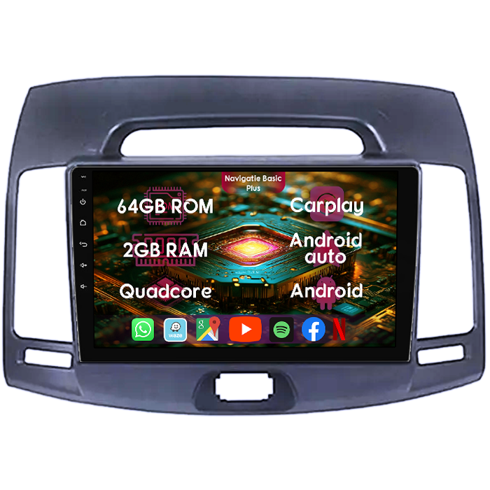 Navigatie dedicata Hyundai Elantra 2006-2011, 2GB RAM 64GB ROM, Quad Core, Display 9" IPS Full HD, Carplay&Android Auto, Android 14, Suport camere AHD - imagine 1