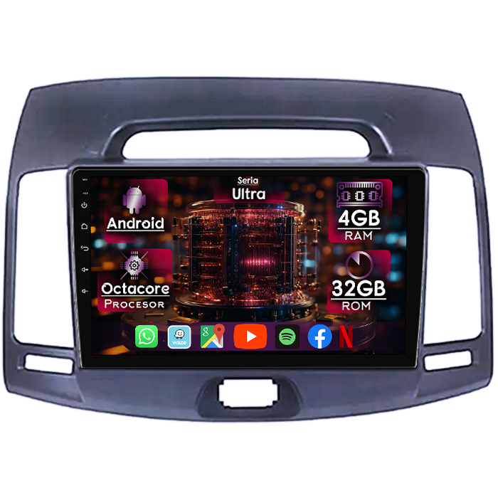 Navigatie dedicata Hyundai Elantra 2006-2011, 4GB RAM 32GB ROM, Octacore, Display 9" QLED, Carplay&Android Auto, Android 14, Ventilator Activ - imagine 1