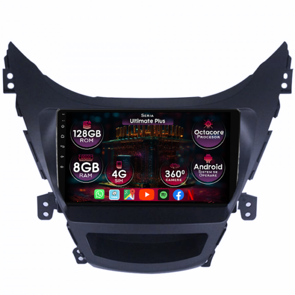 Navigatie dedicata Hyundai Elantra 2010-2014, 8GB RAM 128GB ROM, Octacore, Platforma 7862, Display 9" QLED, Carplay&Android Auto, Android 14, Ventilator Activ