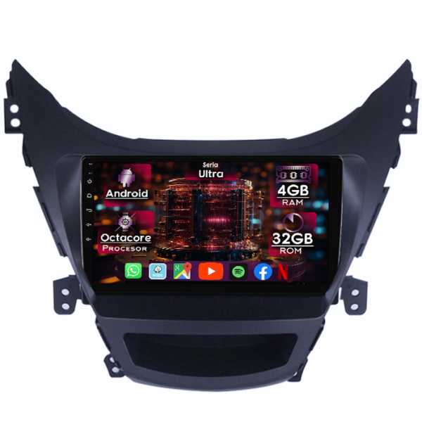 Navigatie dedicata Hyundai Elantra 2010-2014, 4GB RAM 32GB ROM, Octacore, Display 9" QLED, Carplay&Android Auto, Android 14, Ventilator Activ