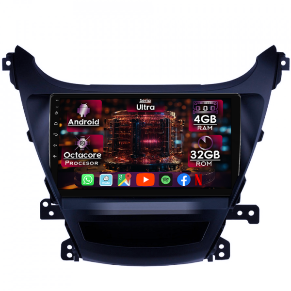 Navigatie dedicata Hyundai Elantra 2014-2016, 4GB RAM 32GB ROM, Octacore, Display 9" QLED, Carplay&Android Auto, Android 14, Ventilator Activ