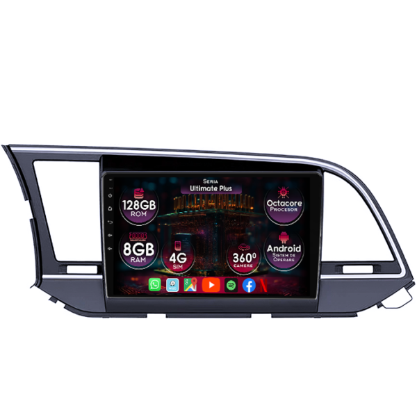 Navigatie dedicata Hyundai Elantra 2016-2020, 8GB RAM 128GB ROM, Octacore, Platforma 7862, Display 9" QLED 2K, Carplay&Android Auto, Android 14, Ventilator Activ