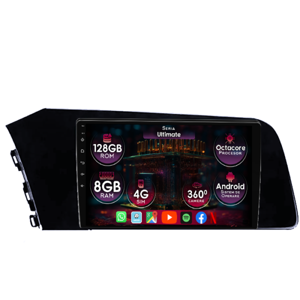 Navigatie dedicata Hyundai Elantra 2021, 8GB RAM 128GB ROM, Octacore, Platforma TS18, Display 10" QLED, Carplay&Android Auto, Android 14, Ventilator Activ