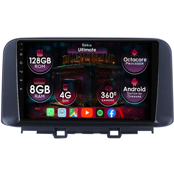 Navigatie dedicata Hyundai Encino 2018-2020, 8GB RAM 128GB ROM, Octacore, Platforma TS18, Display 9" QLED, Carplay&Android Auto, Android 14, Ventilator Activ