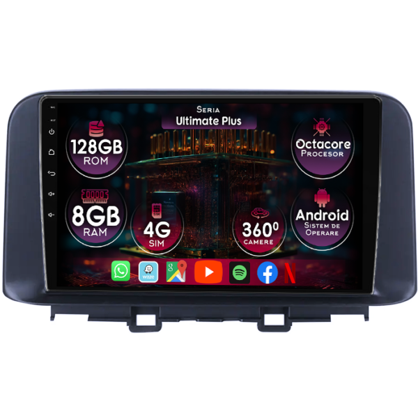 Navigatie dedicata Hyundai Encino 2018-2020, 8GB RAM 128GB ROM, Octacore, Platforma 7862, Display 9" QLED, Carplay&Android Auto, Android 14, Ventilator Activ