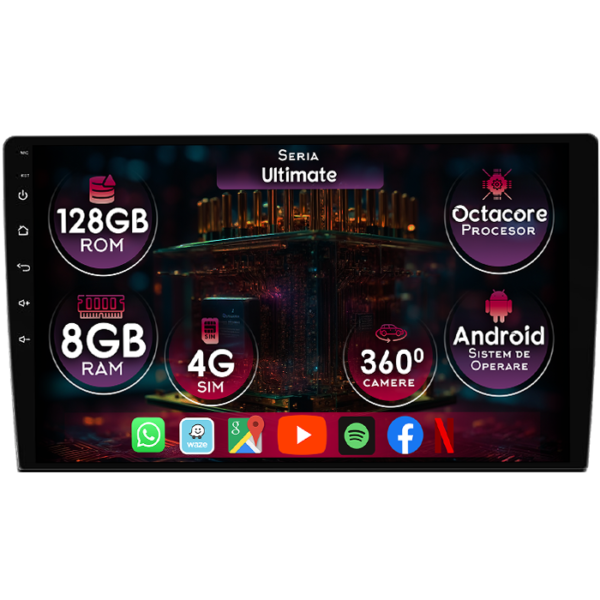 Navigatie dedicata Ford Escape 2000-2007, 8GB RAM 128GB ROM, Octacore, Platforma TS18, Display 9" QLED, Carplay&Android Auto, Android 14, Ventilator Activ