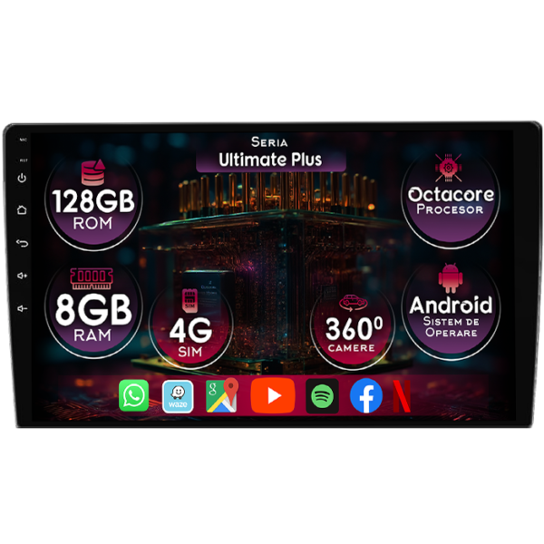 Navigatie dedicata Ford Escape 2000-2007, 8GB RAM 128GB ROM, Octacore, Platforma 7862, Display 9" QLED, Carplay&Android Auto, Android 14, Ventilator Activ