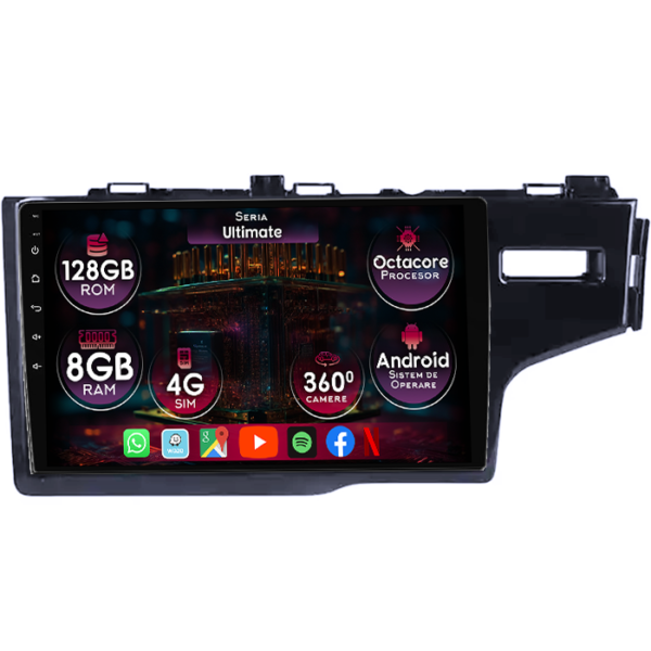 Navigatie dedicata Honda Fit 2014, 8GB RAM 128GB ROM, Octacore, Platforma TS18, Display 10" QLED, Carplay&Android Auto, Android 14, Ventilator Activ