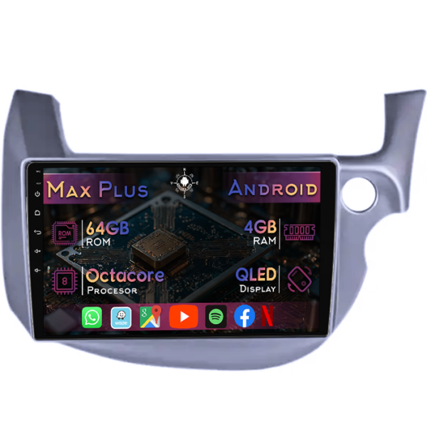 Navigatie dedicata Honda Fit/Jazz 2008-2013, 4GB RAM 64GB ROM, Octacore, Display 10" QLED, Carplay&Android Auto, Android 14, Suport camere AHD