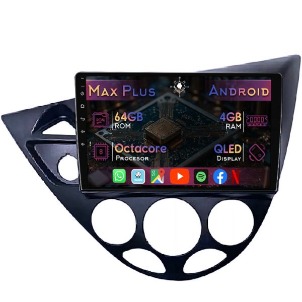 Navigatii dedicate Focus 1 1999-2005, 4GB RAM 64GB ROM, Octacore, Display 9" QLED, Carplay&Android Auto, Android 14, Suport camere AHD