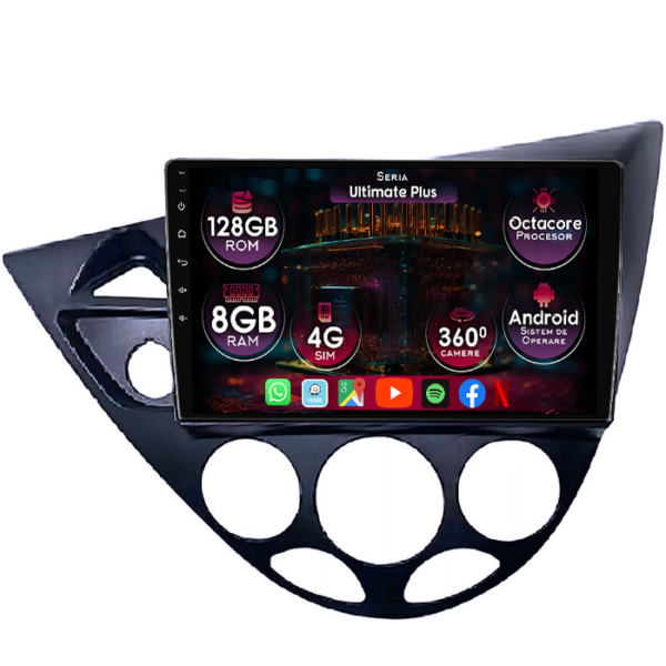 Navigatii dedicate Focus 1 1999-2005, 8GB RAM 128GB ROM, Octacore, Platforma 7862, Display 9" QLED, Carplay&Android Auto, Android 14, Ventilator Activ
