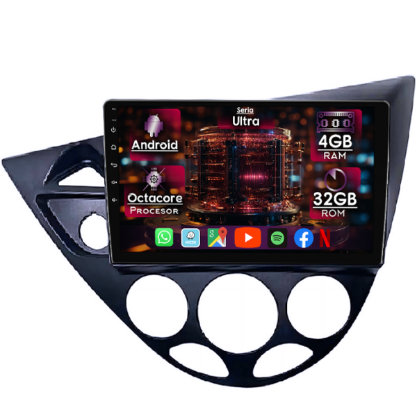 Navigatii dedicate Focus 1 1999-2005, 4GB RAM 32GB ROM, Octacore, Display 9" QLED, Carplay&Android Auto, Android 14, Ventilator Activ