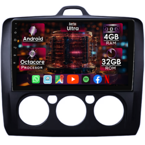 Navigatie dedicata Focus 2 2004-2011 Clima Manuala, Neagra, 4GB RAM 32GB ROM, Octacore, Display 9" QLED 2K, Carplay&Android Auto, Android 14, Ventilator Activ - imagine 1